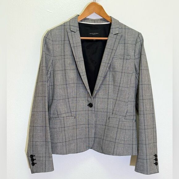 Banana Republic - Glen Plaid Single Button Classic Fit Blazer Jacket - size 8 - Picture 1 of 11
